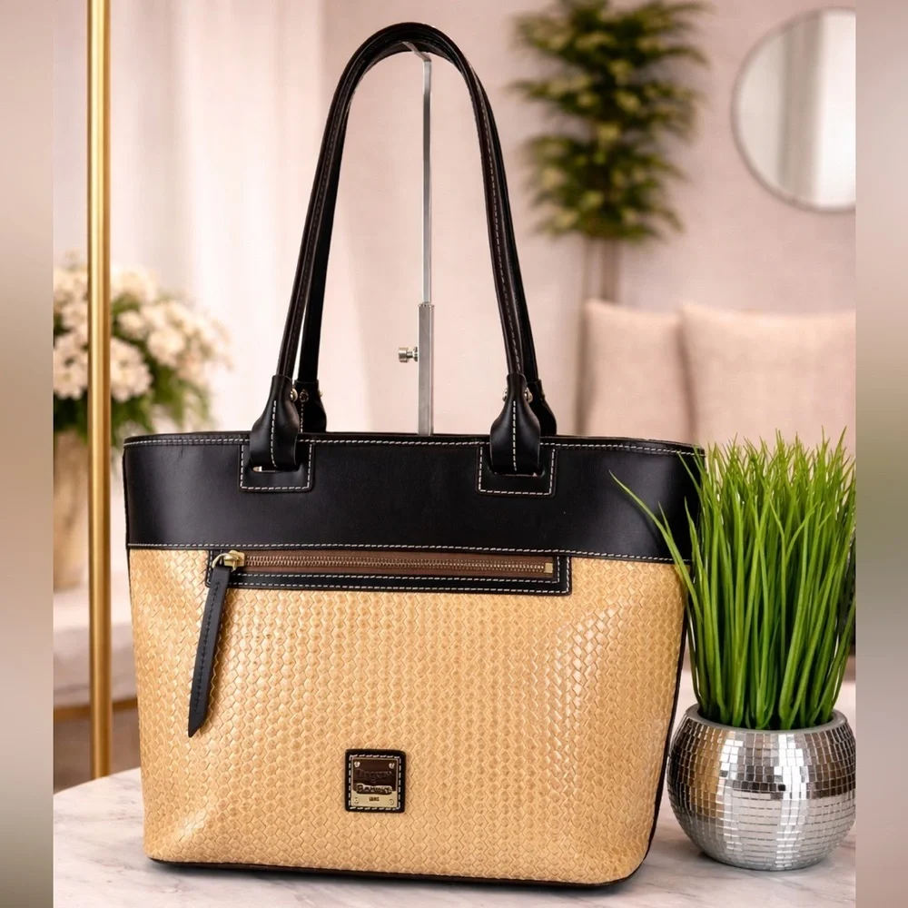 Dooney & Bourke Beacon Woven Janine‎ Black and Tan Tote Bag